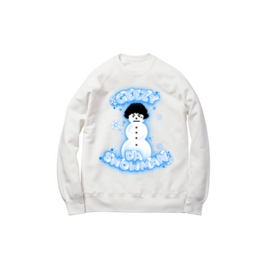 AIRBRUSH SNOWMAN CREWNECK SWEATSHIRT: WHITE