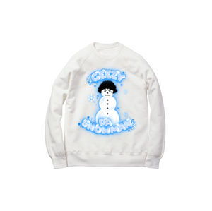 AIRBRUSH SNOWMAN CREWNECK SWEATSHIRT: WHITE