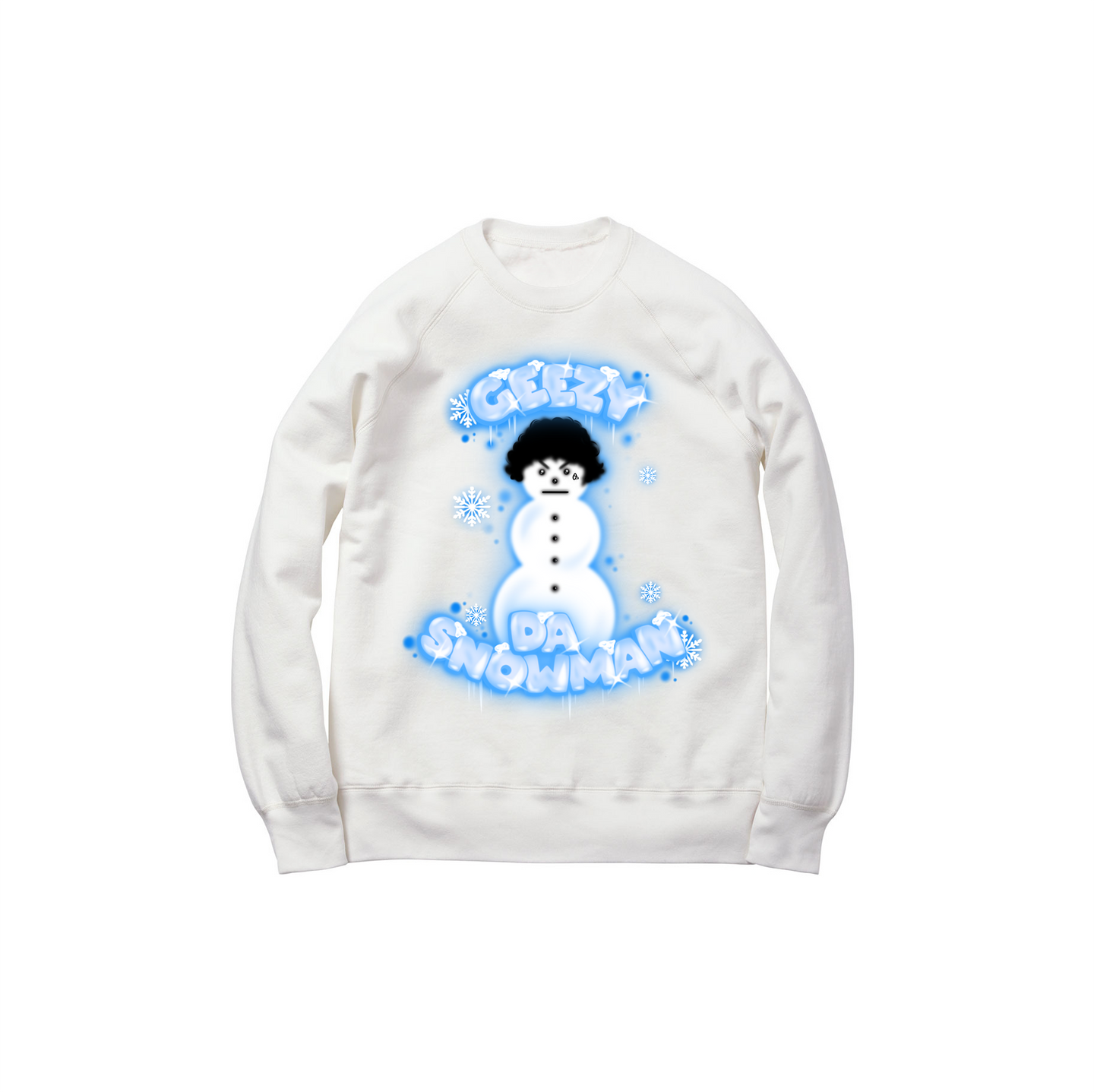 AIRBRUSH SNOWMAN CREWNECK SWEATSHIRT: WHITE