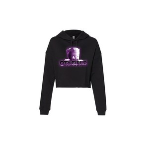 PEARL GHOST CROPPED PULLOVER HOODIE: BLACK/PURPLE